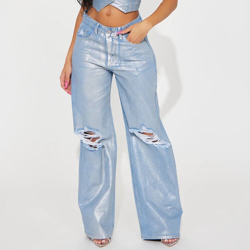 Fashion Nova 'Freja Foil Ripped Baggy Jeans'